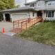 Wooden wheelchair ramp 38 ft long.